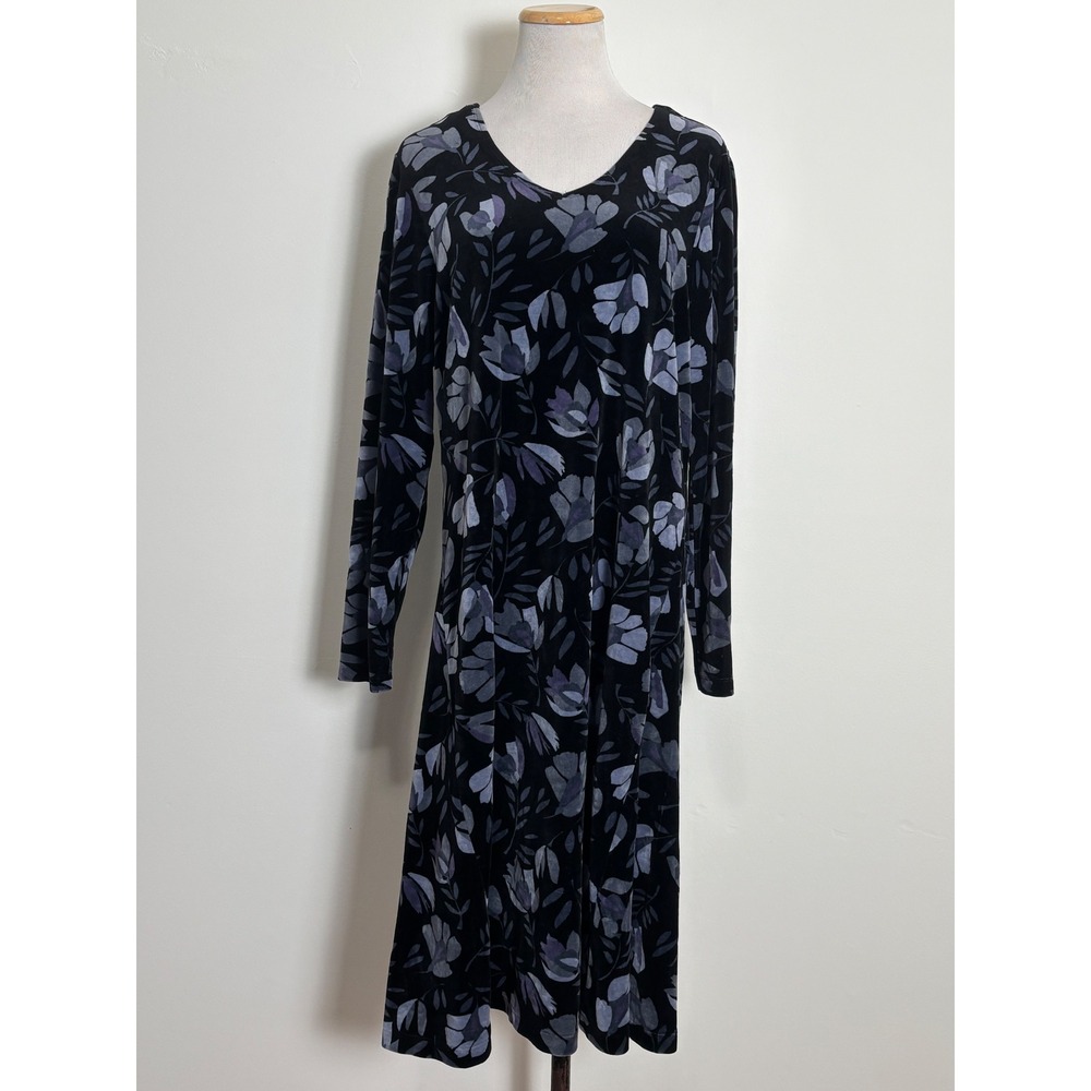 Gudrun Sjoden Velvet Midi Dress Large Floral Organic Cotton Blend Lagenlook